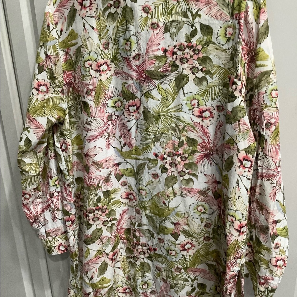 J. Jill Silk Blend Hummingbird Tropical Floral Button Down Blouse Sz L - Picture 8 of 12